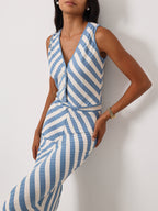 Natalia Knitted Stripe Waistcoat Top | Riviera Blue/Ivory