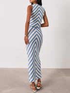 Natalia Knitted Stripe Waistcoat Top | Riviera Blue/Ivory