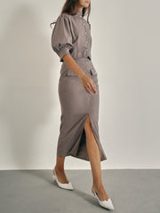 Natalia Ladylike Pencil Skirt | Taupe