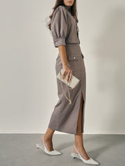 Natalia Ladylike Pencil Skirt | Taupe