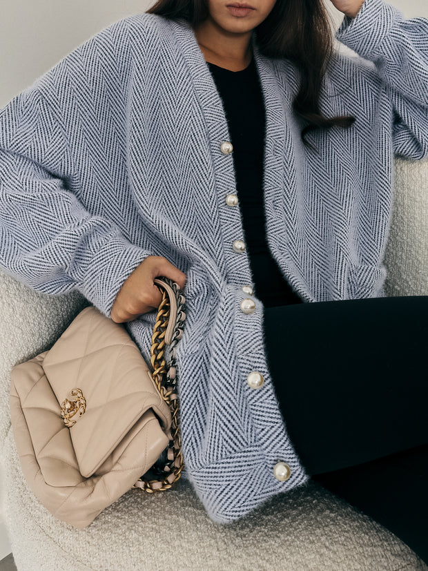 Arabelle Chevron Cosy Cardigan | Navy/White