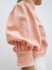 Ariella Cotton Button Through Blouse | Apricot Blush