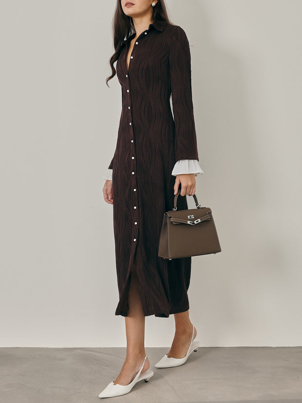 Nikita Textured Pearl Button Dress | Mocha