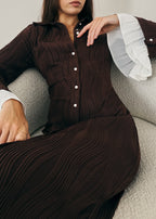 Nikita Textured Pearl Button Dress | Mocha