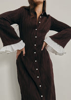 Nikita Textured Pearl Button Dress | Mocha