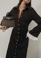 Nikita Textured Pearl Button Dress | Mocha