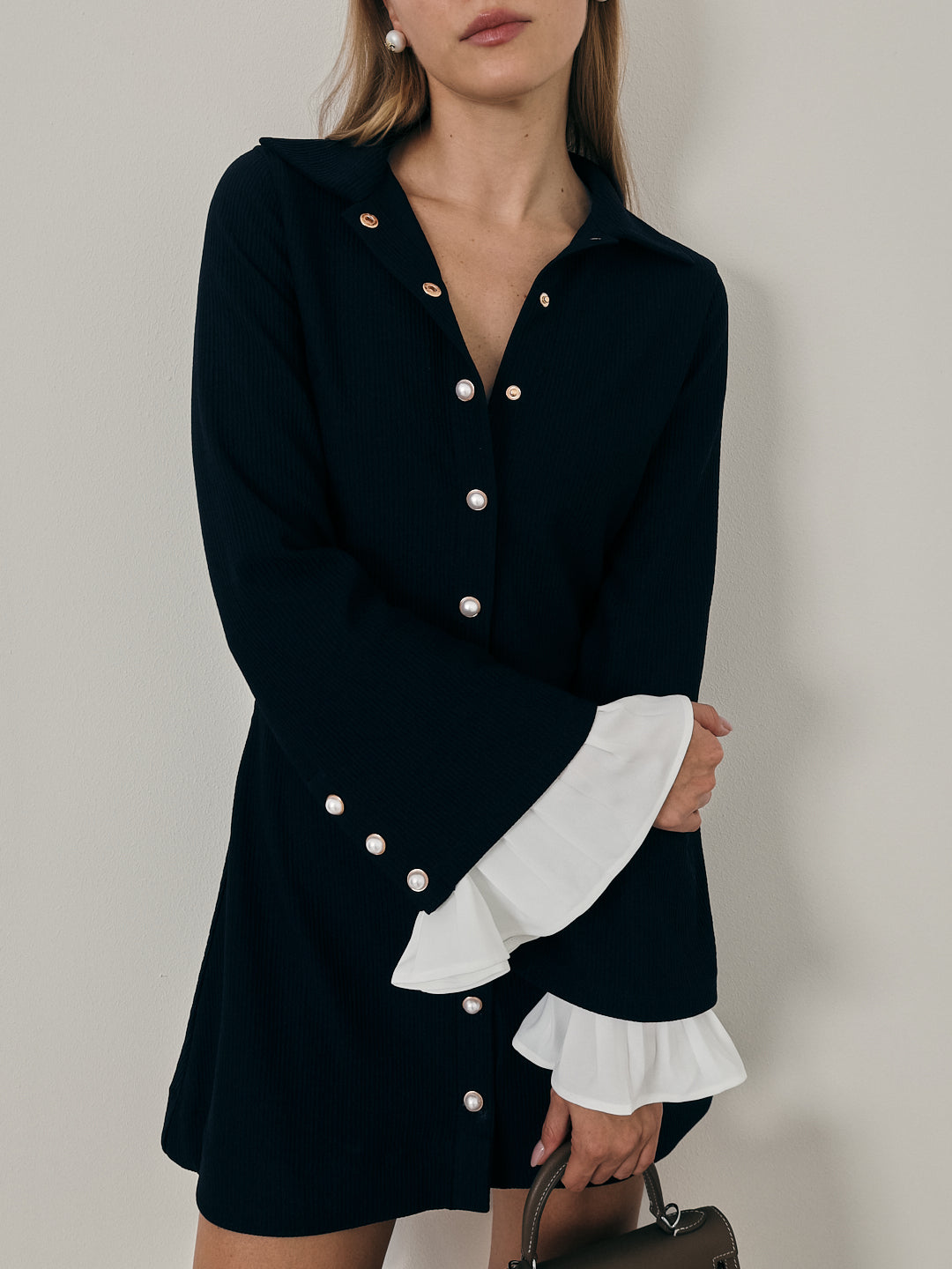Nikita Pearl Button Short Dress | Navy