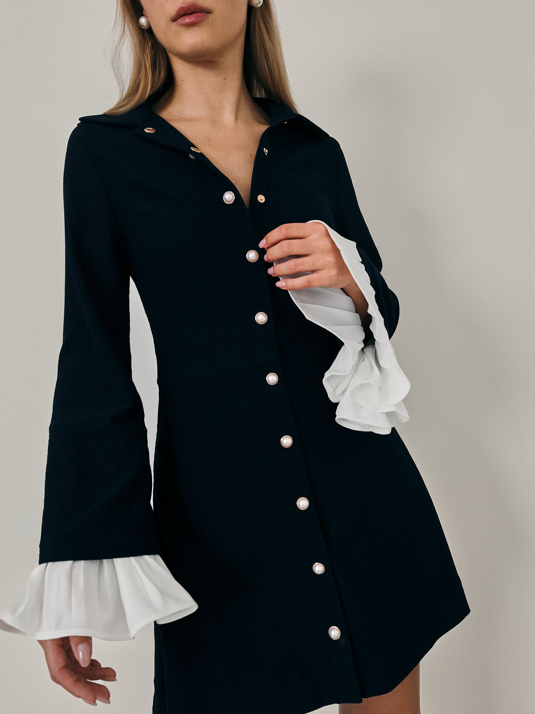Nikita Pearl Button Short Dress | Navy