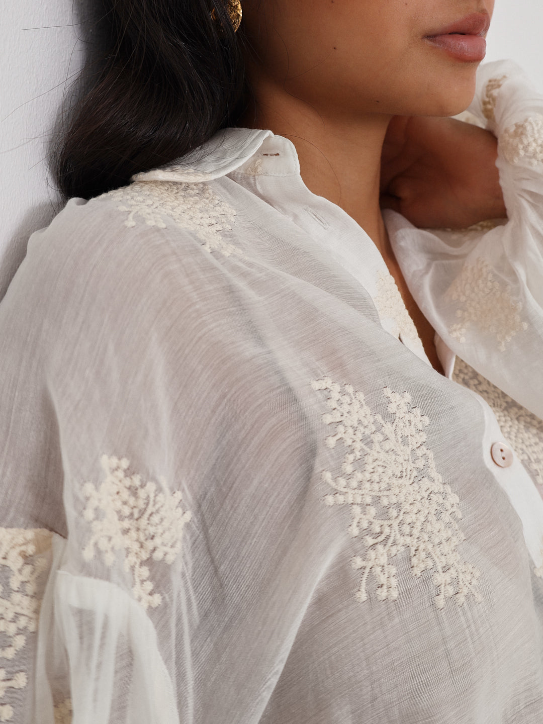Nikki Embroidered Cover Up Shirt | Ivory