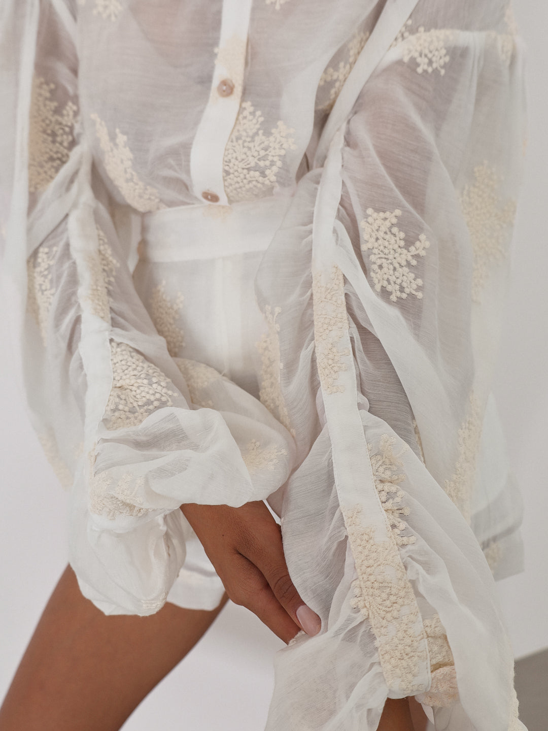 Nikki Embroidered Cover Up Shirt | Ivory