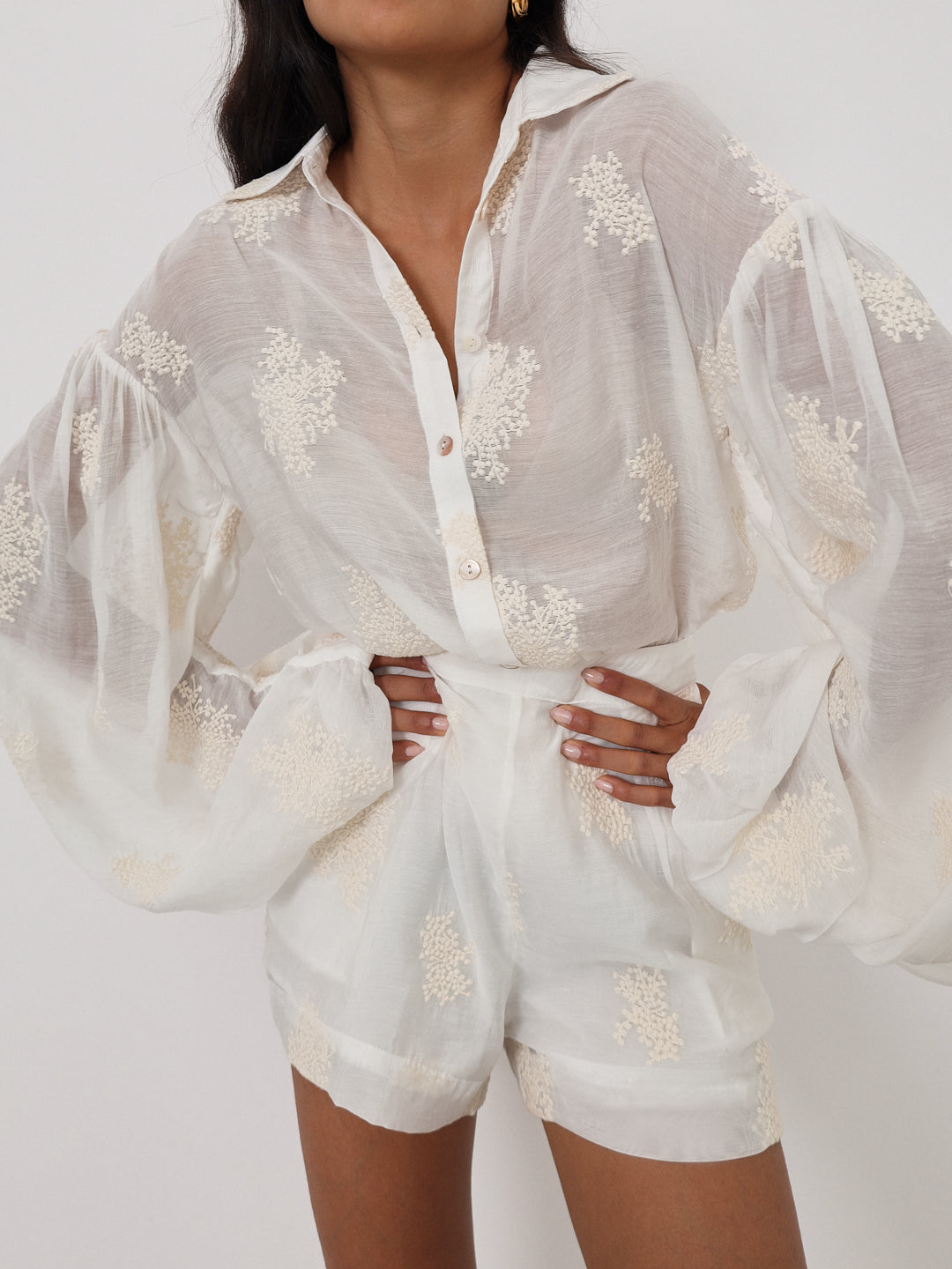 Nikki Embroidered Cover Up Shirt | Ivory
