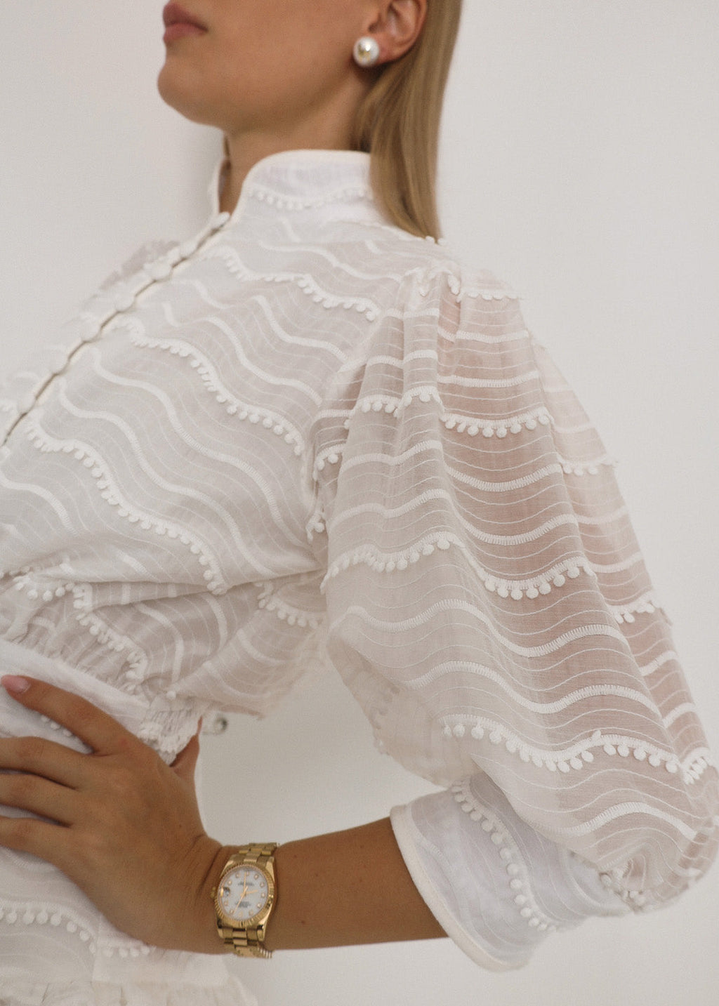 Oceane Embroidered Trim Frill Dress | Island White