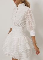 Oceane Embroidered Trim Frill Dress | Island White