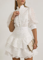 Oceane Embroidered Trim Frill Dress | Island White