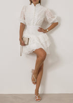 Oceane Embroidered Trim Frill Dress | Island White