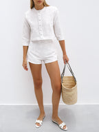 Odea Jacquard Shorts With Pearls | White Ice