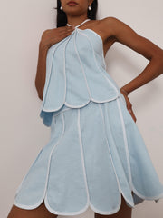 Avina Panelled Resort Skirt | Pastel Blue/White