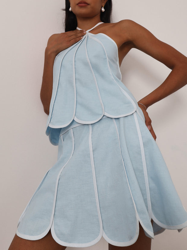 Avina Panelled Resort Skirt | Pastel Blue/White