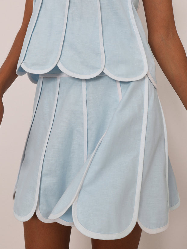 Avina Panelled Resort Skirt | Pastel Blue/White