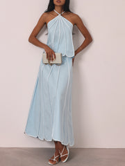 Avina Panelled Resort Maxi Skirt | Pastel Blue/White