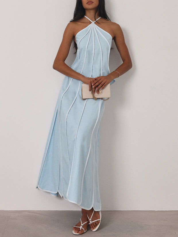Avina Panelled Resort Maxi Skirt | Pastel Blue/White