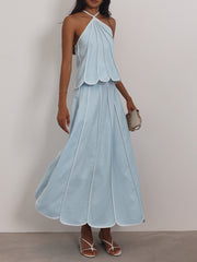 Avina Panelled Resort Maxi Skirt | Pastel Blue/White