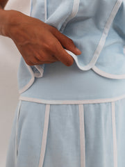 Avina Panelled Resort Maxi Skirt | Pastel Blue/White
