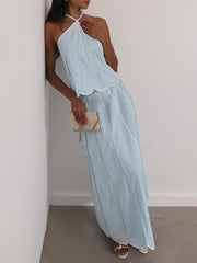 Avina Panelled Resort Maxi Skirt | Pastel Blue/White