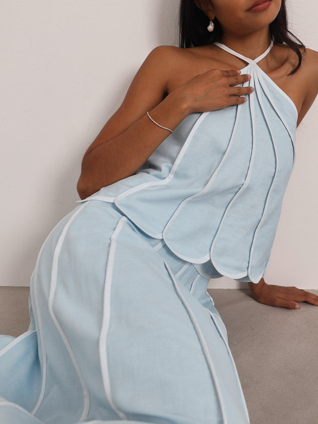 Avina Resort Halter Top | Pastel Blue/White