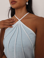 Avina Resort Halter Top | Pastel Blue/White