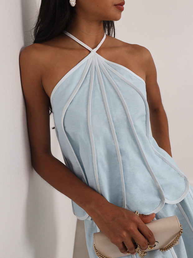 Avina Resort Halter Top | Pastel Blue/White