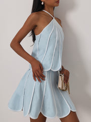Avina Resort Halter Top | Pastel Blue/White