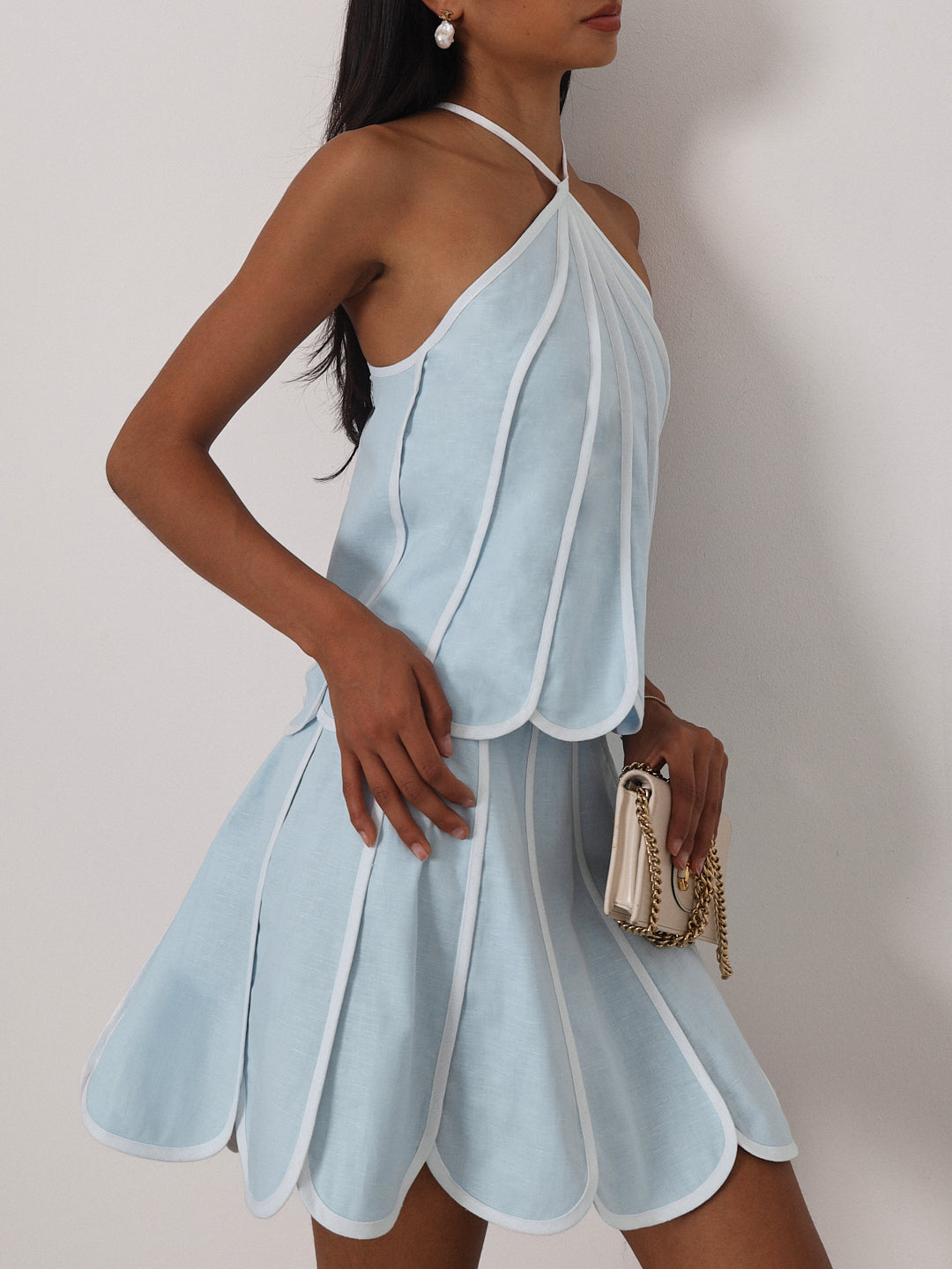 Avina Panelled Resort Skirt | Pastel Blue/White