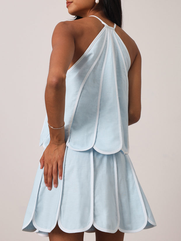 Avina Panelled Resort Skirt | Pastel Blue/White