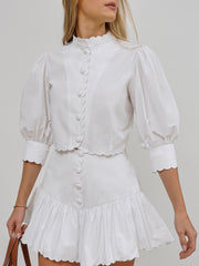 Paulette Scalloped Cotton Shirt | White