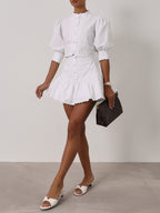 Paulette Scalloped Cotton Skort | White