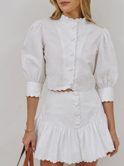 Paulette Scalloped Cotton Shirt | White