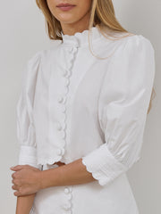 Paulette Scalloped Cotton Shirt | White