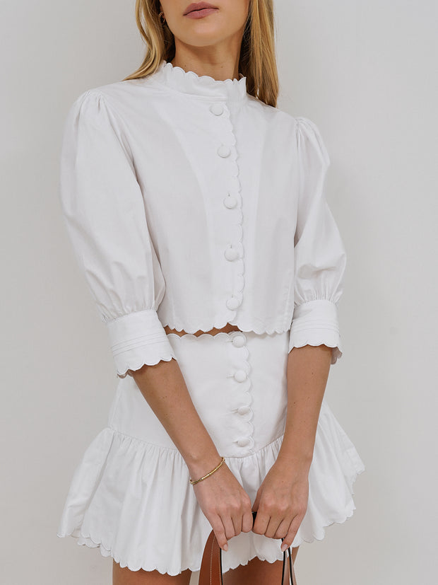 Paulette Scalloped Cotton Shirt | White