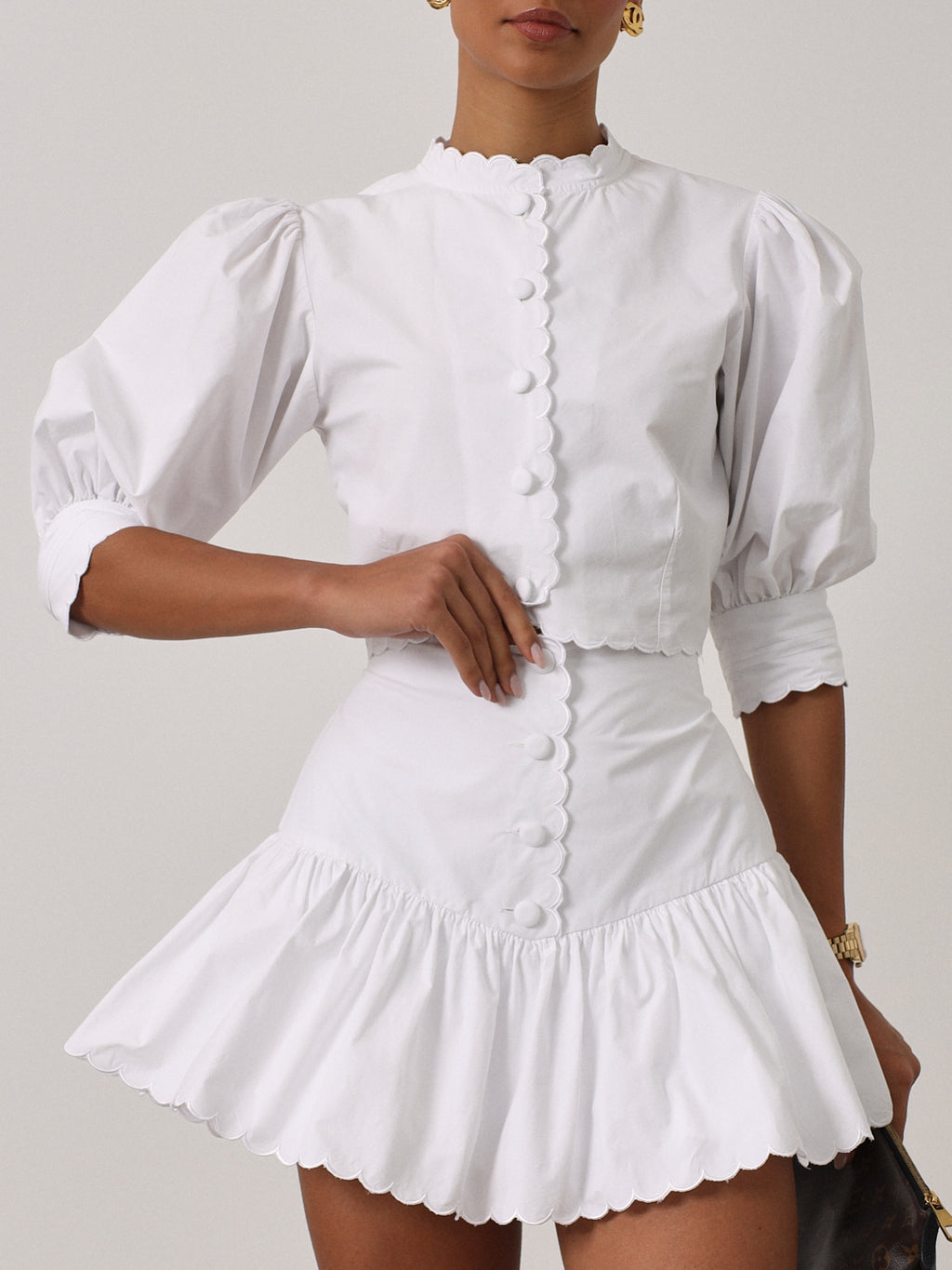 Paulette Scalloped Cotton Skort | White