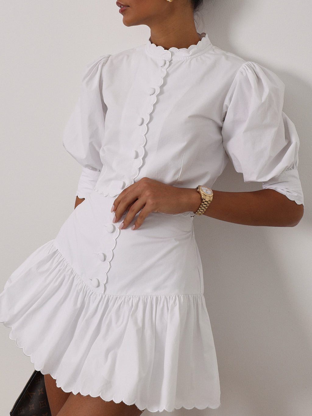 Paulette Scalloped Cotton Skort | White