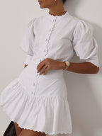 Paulette Scalloped Cotton Skort | White