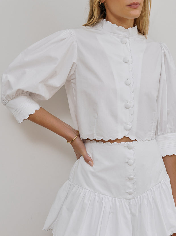 Paulette Scalloped Cotton Shirt | White