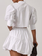 Paulette Scalloped Cotton Skort | White