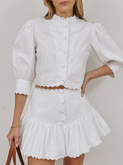 Paulette Scalloped Cotton Shirt | White