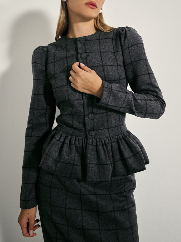 Regis Wool Blend Peplum Jacket | Charcoal