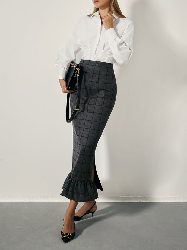 Regis Wool Blend Pencil Skirt | Charcoal