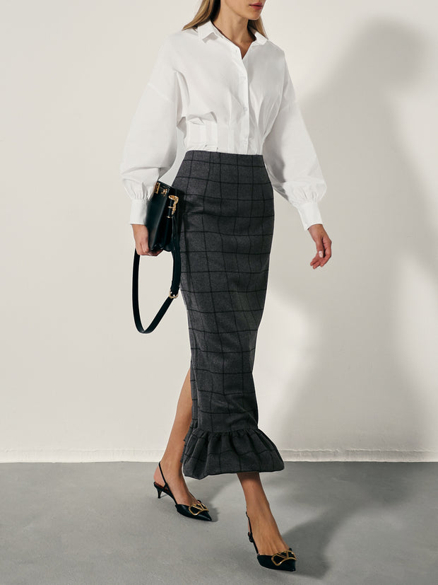 Regis Wool Blend Pencil Skirt | Charcoal