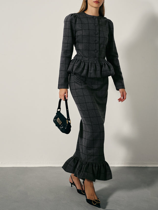 Regis Wool Blend Peplum Jacket | Charcoal