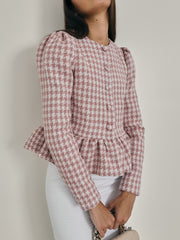 Roanne Peplum Hem Checked Jacket | Pink/ White